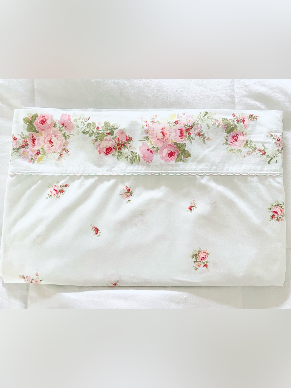 Vintage 1970’s Sears French Bouquet Flat Sheet Cotton Blend Full Sz